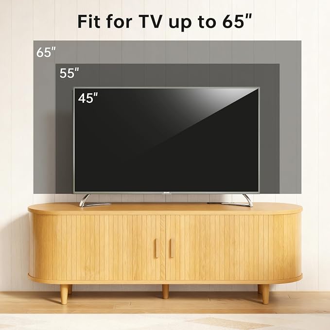 58" Mid Century Modern TV Stand, Wood TV Consoles - Image 7