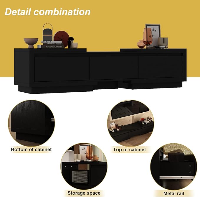 AGOTENI Expandable TV Stand Media Console Table, Modern Entertainment Center - Image 4