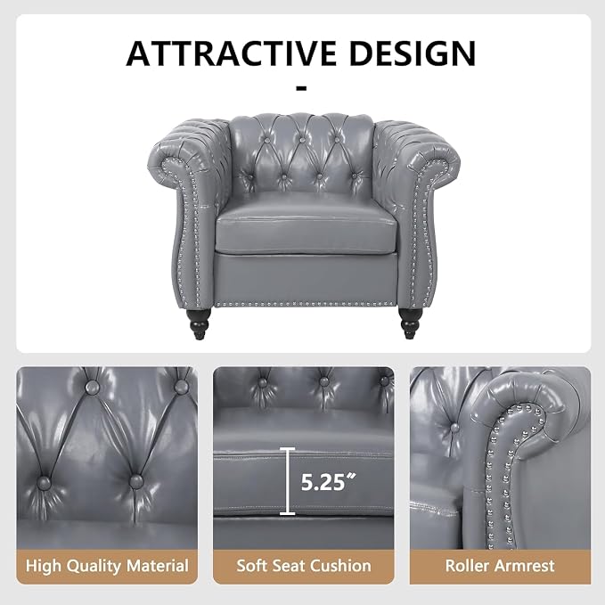 Mid-Century Sofa Chair, Faux Leather Accent Chair - Image 5