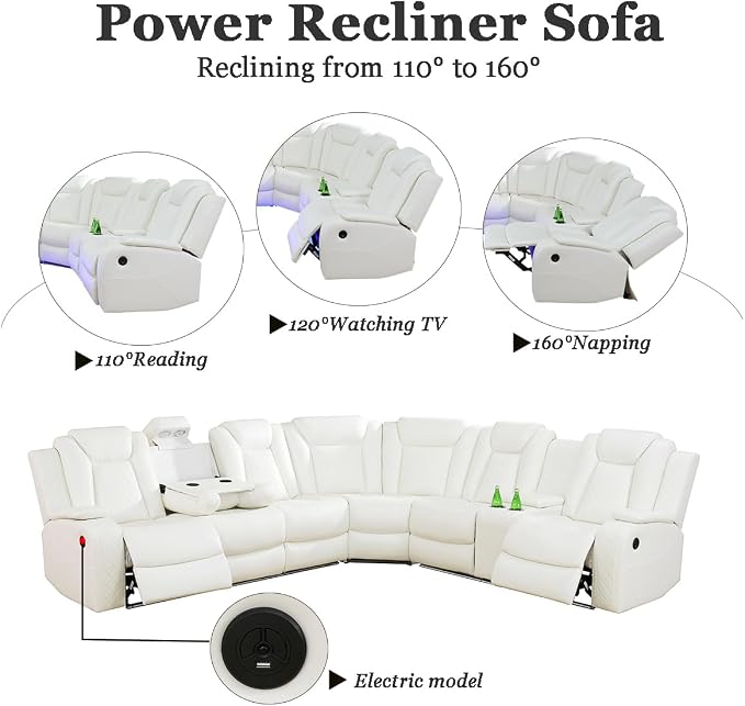 A Ainehome Power Furniture Reclining Sectional Sofa Set, Living Room Power - Image 6