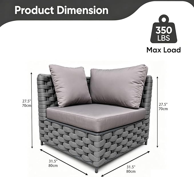 TWT Dark Gray Left Arm Outdoor Sofa, Modular Patio Chair - Image 2