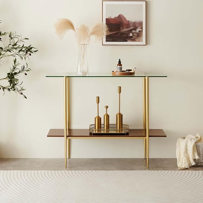 LumFurn Glass Console Table for Living Room, Foyer & Entrance, 2-Tiers - Image 4
