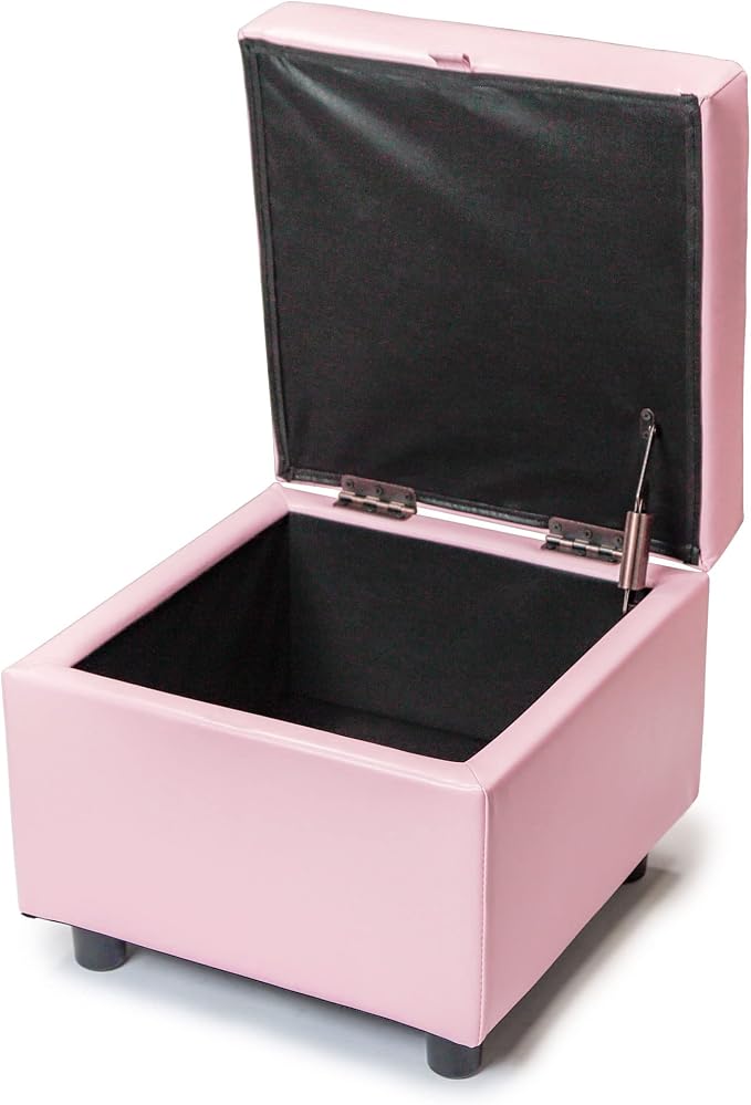 H&B Luxuries Tufted Leather Square Flip Top Storage Ottoman Cube Foot Rest - Image 5