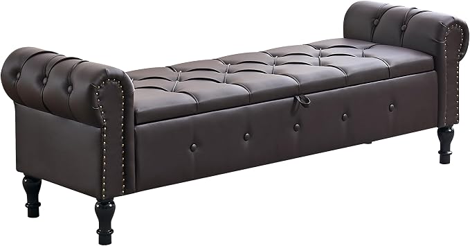 Storage Bench for Bedroom, Faux Leather King Size Bench - Image 9