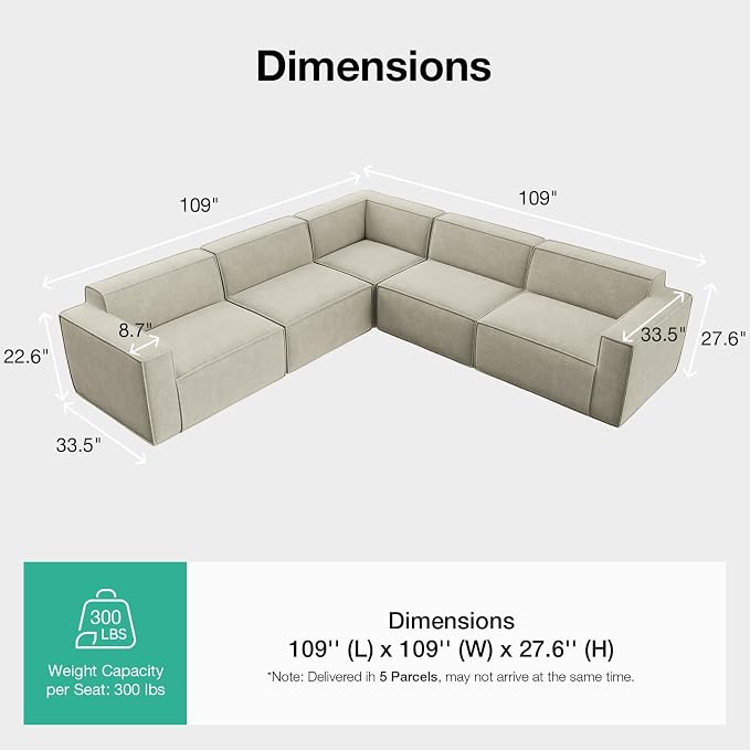Novilla 109" Modular Sectional Sofa, No Assembly Cloud Sectional Couch - Image 2