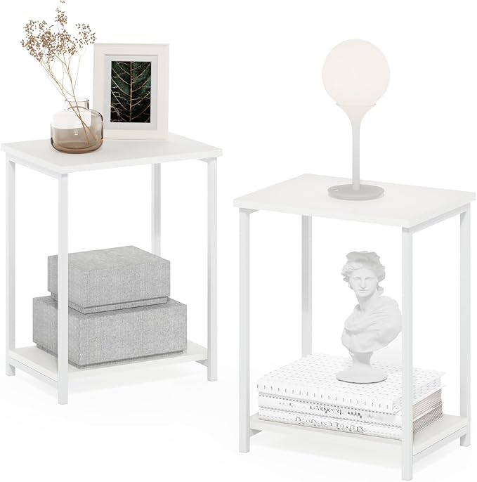 Furinno Simplistic Side Table Set of 2, 2-Tier Modern Metal Frame End Table - Image 4