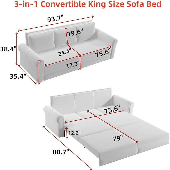 3 in 1 Convertible Sleeper Sofa Bed, 93.7" King Size Sofa Sleeper - Image 2