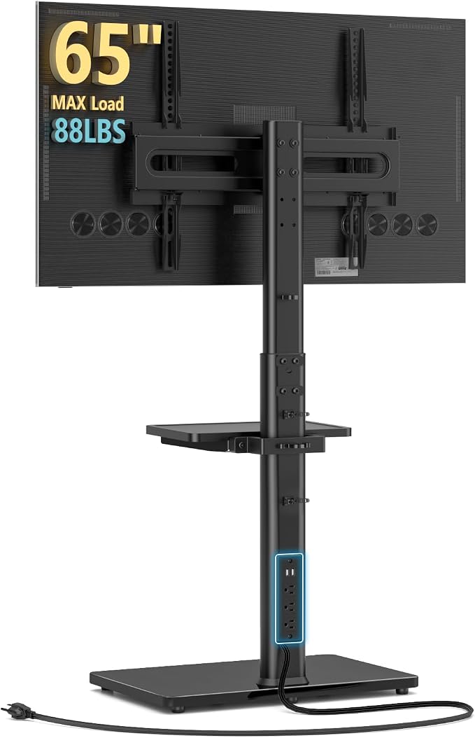 AX WABER Floor TV Stand with Power Outlet& Shelf, Universal TV Stand Mount by 1