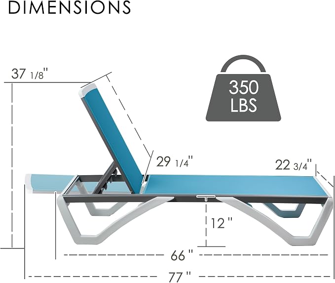 Kozyard Outdoor Chaise Lounge Chair, Fully Flat Adjustable Patio Lounger - Image 2