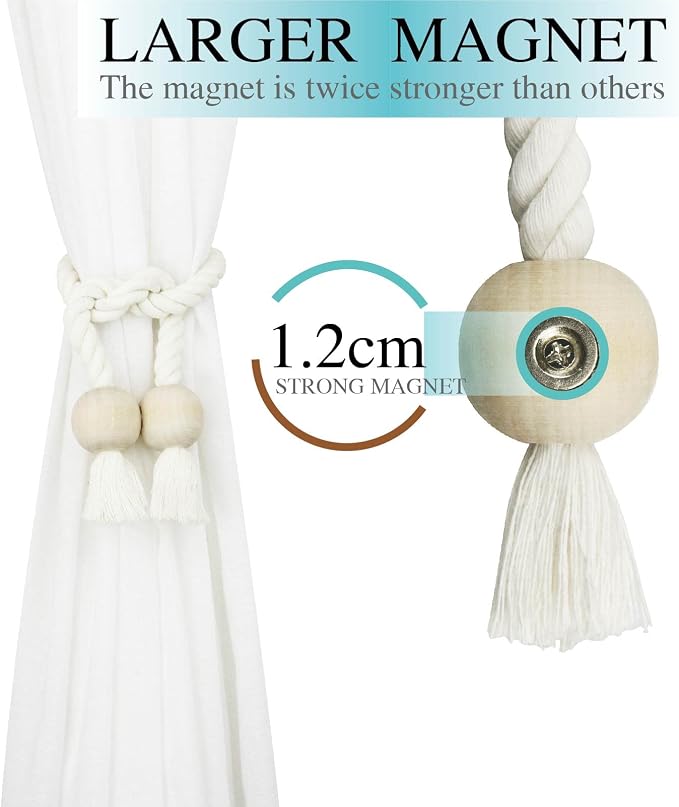 2 Pack Magnetic Curtain Tiebacks Cotton Hand Woven Tie Back Decorative Rope - Image 3