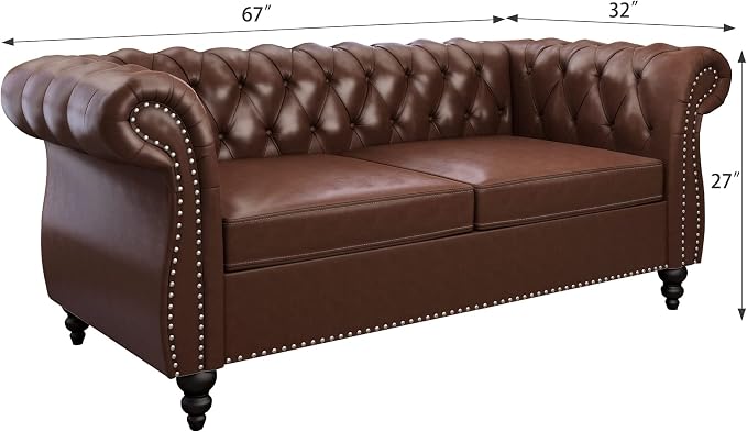 ORRD 2 Piece Living Room Set, Chesterfield Leather Sofa Couch Chair - Image 7