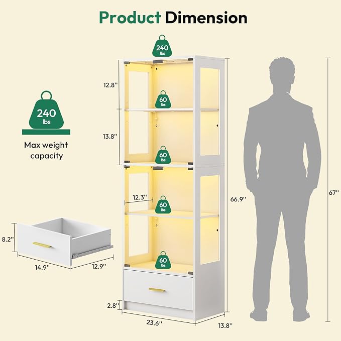 Lamtor 67-inch Glass Display Cabinet – Curio Cabinet - Image 2