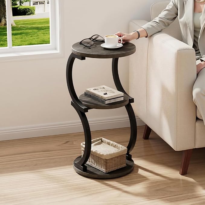 JUSTOGO Small Round Side Table, 3-Tier End Table - Image 2