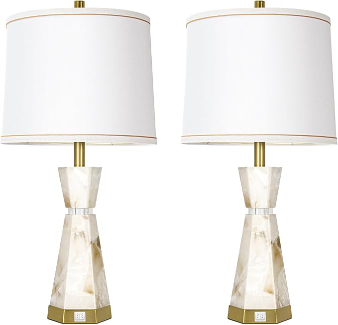 Natural Alabaster Table Lamp, Living Room Lamps Set of 2, Nightstand Lamp - Image 7
