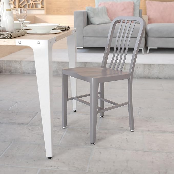 Flash Furniture Commercial Grade Silver Metal Indoor-Outdoor Chair - Image 2