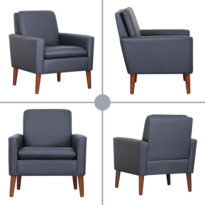 Faux Leather Accent Chair Upholstered Living Room Arm Chair Comfortable Reading - Image 6