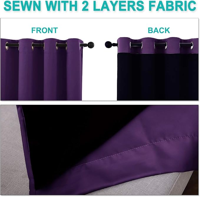 NICETOWN Total Shade Curtains and Draperies, Royal Purple, Package of 2 - Image 5