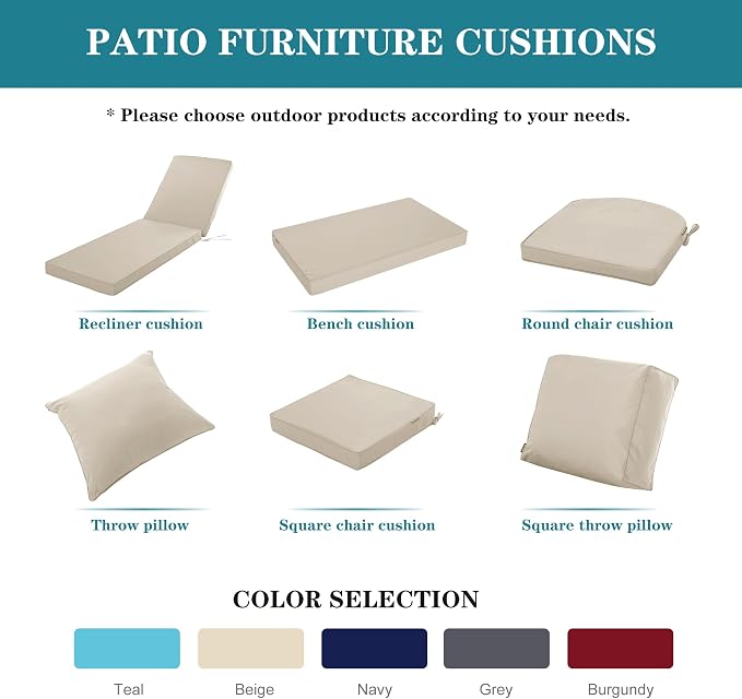 Chaise Lounge Cushion for Outdoor Furniture, Waterproof Fade and Tear Resistant - Image 7