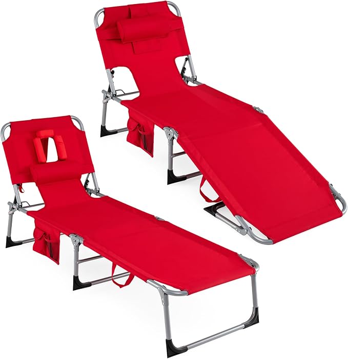 Goplus Tanning Chair, Folding Adjustable Patio Lounger w/Face Arm Holes by Goplus