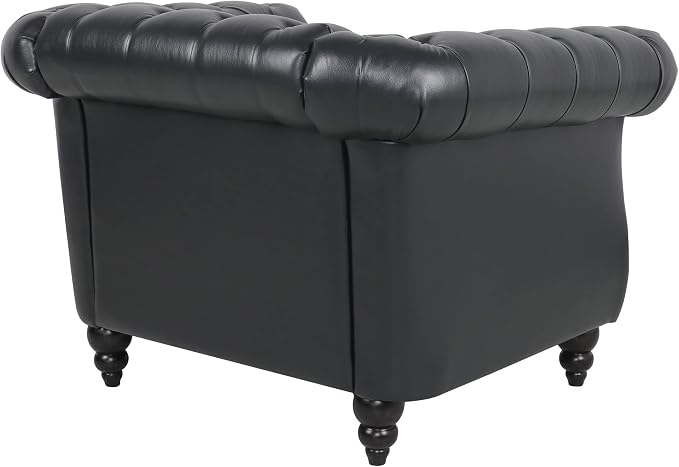 LEVNARY Leather Upholstered Armchair, Mid-Century Modern Single Sofa Chair - Image 8