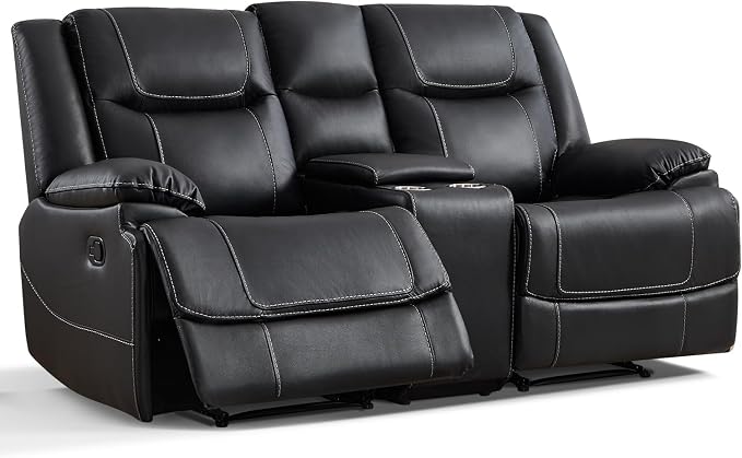 ANJ Premium Geniune Leather Manual Loveseat Recliner Sofa - Image 9
