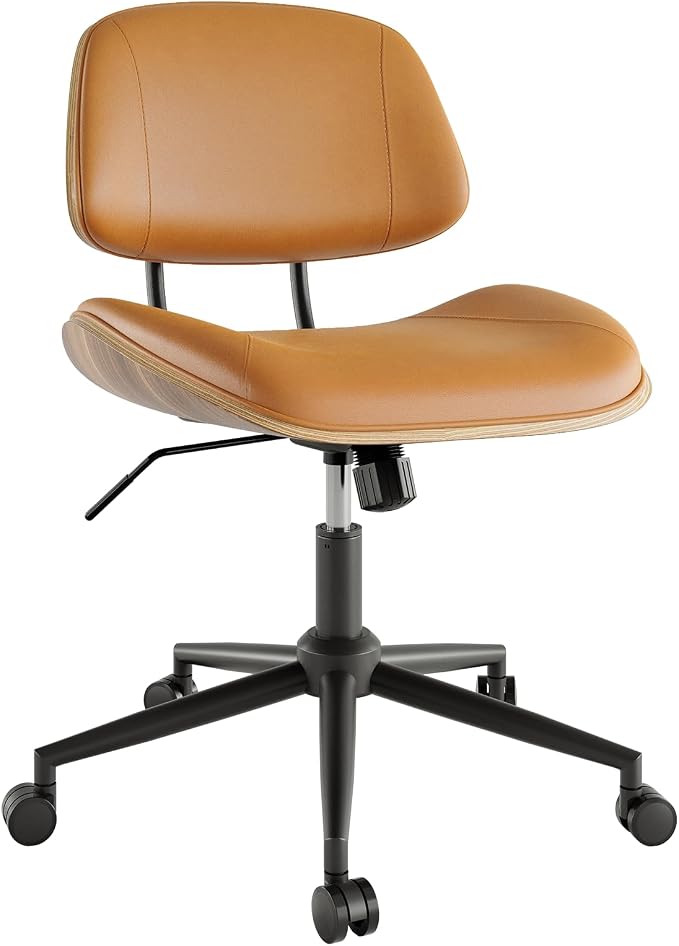 Armless Office Chair with Wheels, PU Leather Adjustable Height Desk Chair - Image 8