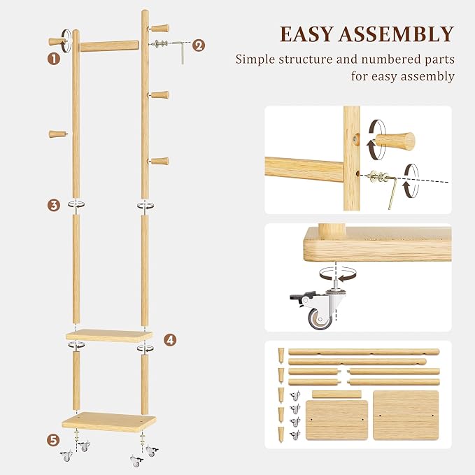 Solid Wood Coat Rack Freestanding Clothing Rack - Image 8
