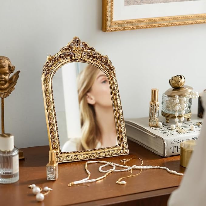 YUSONG Vintage Desk Mirror – 7" Gold Antique Tabletop Mirror - Image 8
