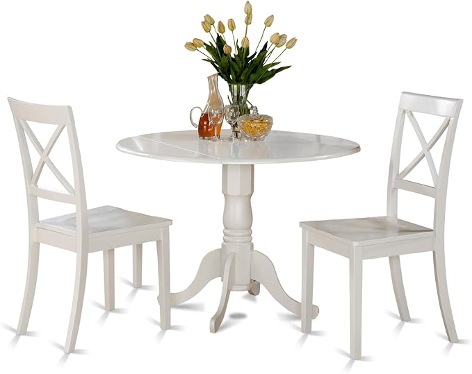 East West Furniture DLBO3-WHI-W 3 Piece Dining Room Table Set Contains a Round by EastWestFurniture