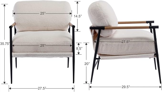 Ya-Home Mid-Century Accent Chair, Soft Armchair Sherpa Fabric Lounge Chair - Image 2