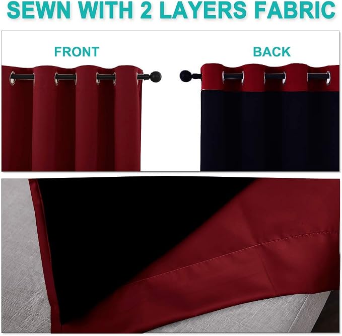 NICETOWN Burgundy Red Full Shade Curtain Panels, Pair of Thermal Insulated & - Image 5