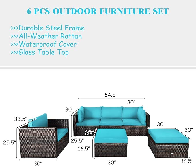 Tangkula 6 Pieces Wicker Patio Furniture Set, PE Rattan Outdoor Sectional - Image 4