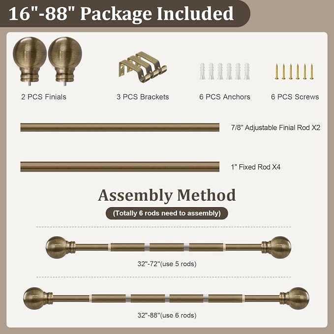 Antique Bronze Curtain Rods for Windows 48 to 84 Inch 1" Diameter Adjustable - Image 9