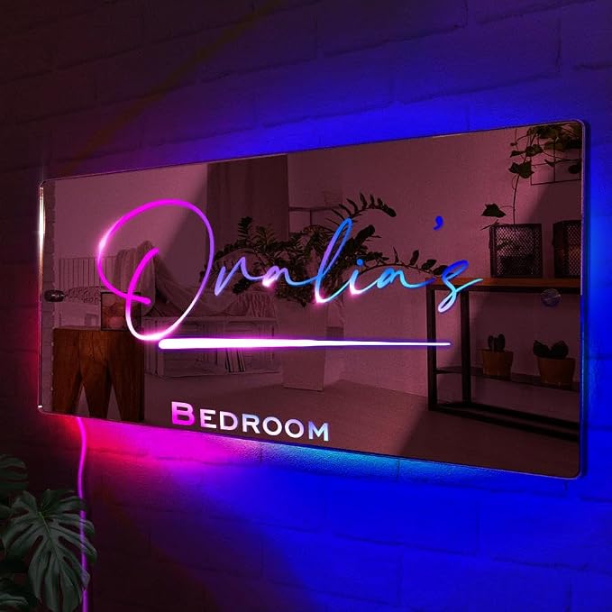 VEELU Personalized Name Mirror Light Up LED Wall Decoration - Image 6