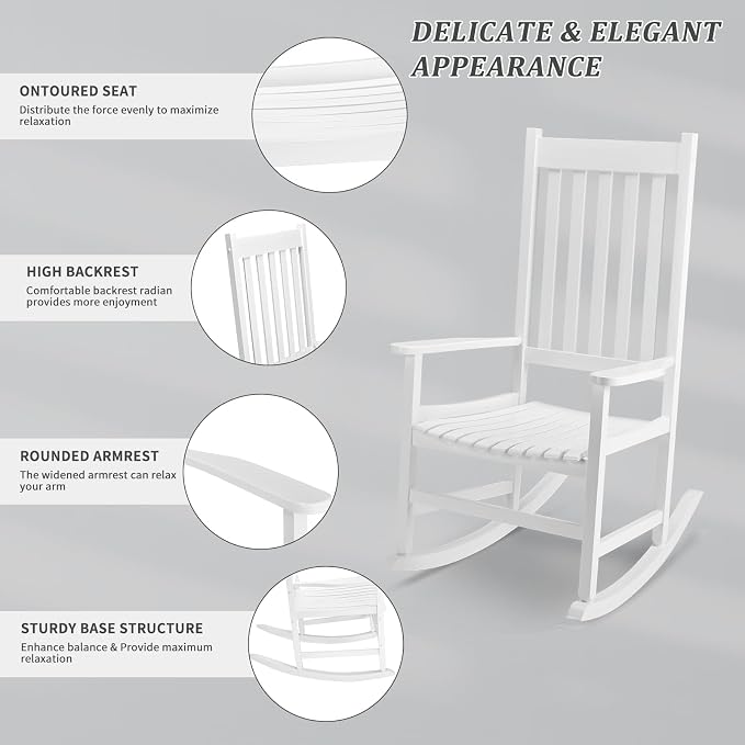 Outvita Outdoor Rocking Chair, Solid Wood High Back Rocker, All Weather Lounge - Image 6