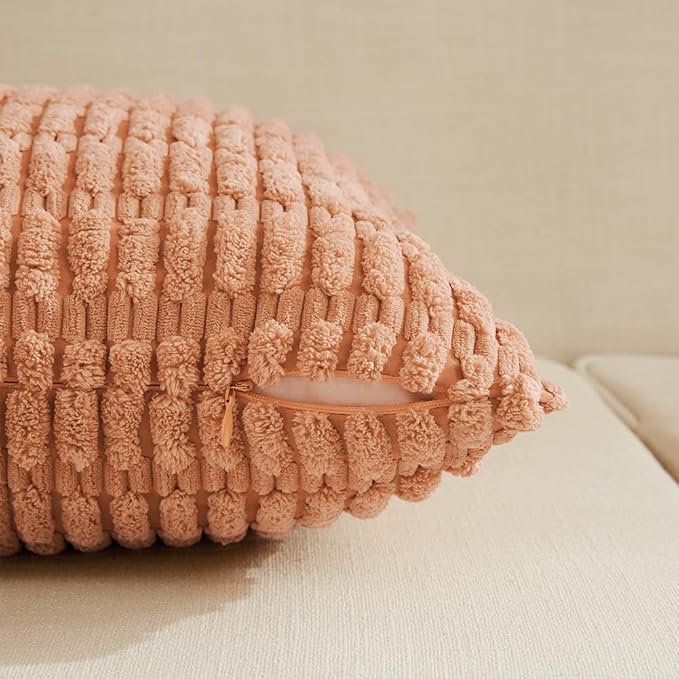 Fancy Homi 4 Packs Peach Decorative Throw Pillow Covers 22x22 Inch - Image 3