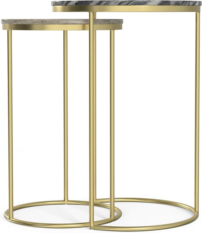 SIMPLIHOME Ashley Nesting Tables Set – 16 inch Wide Genuine Marble Top Metal - Image 5