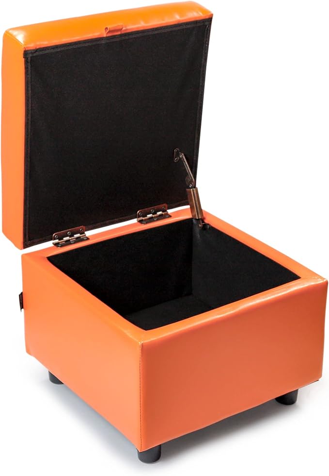 H&B Luxuries Tufted Leather Square Flip Top Storage Ottoman Cube Foot Rest - Image 4