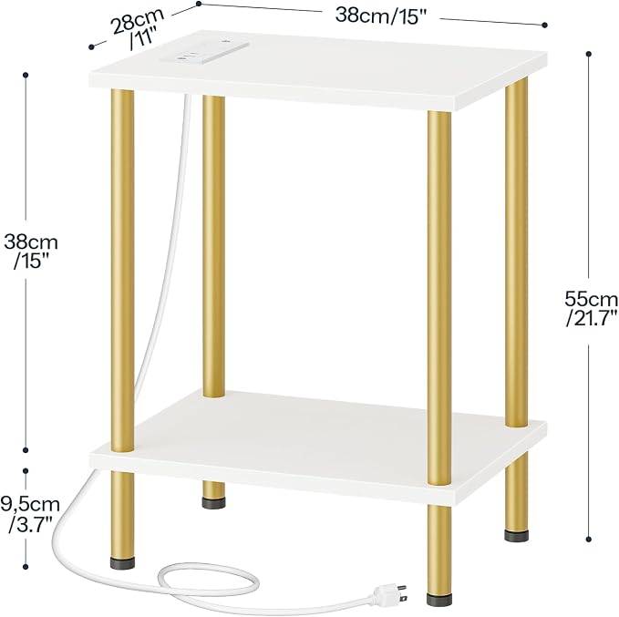 HOOBRO Side Table with Charging Station, Nightstand with 2-Layer Storage Shelves - Image 3