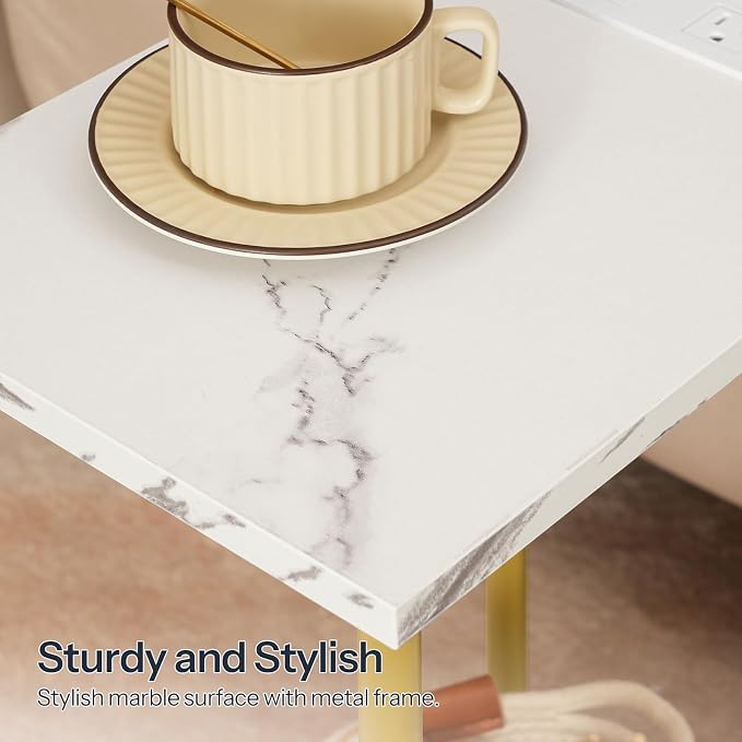 HOOBRO Side Table with Charging Station, End Table with USB Port and Outlet - Image 6