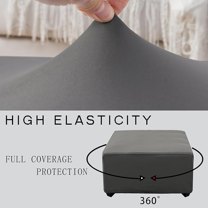 Super Stretch Ottoman Cover- Soft Form Fit Ottoman Cover Rectangular Ottoman - Image 5