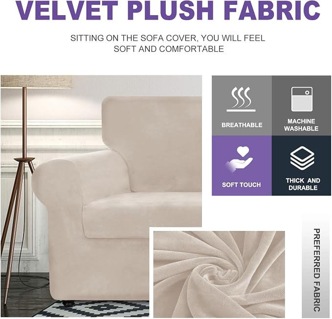 ZNSAYOTX Luxury Velvet Sofa Cover 3 Piece Stretch Loveseat Covers - Image 3