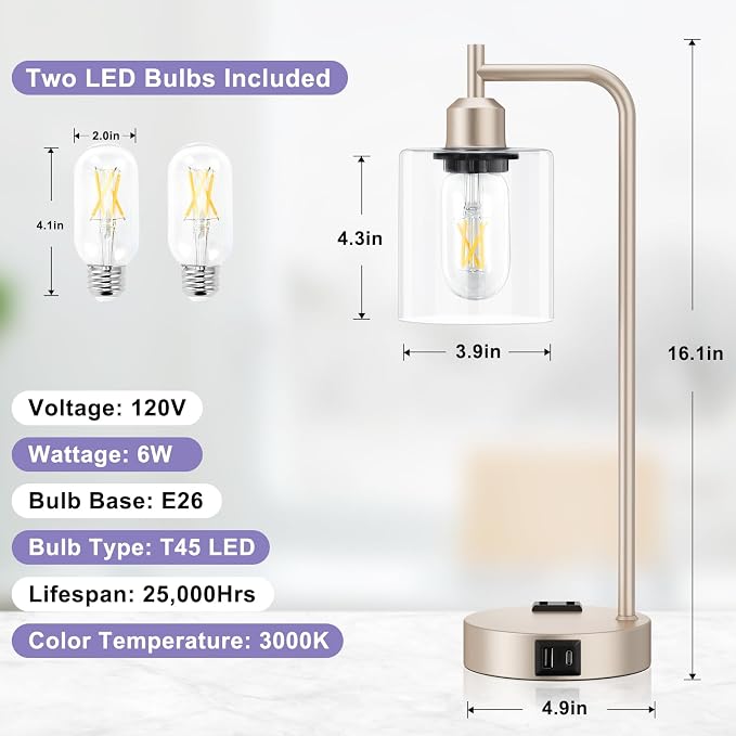 Industrial Touch Table Lamps for Bedrooms Set of 2 - Image 6