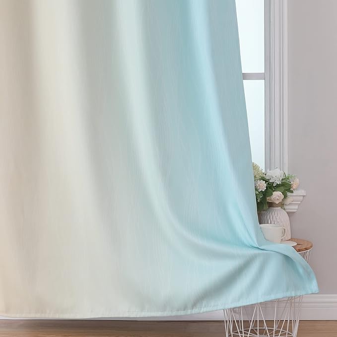 Estelar Textiler Beige and Aqua Ombre Blackout Curtains 45 Inch Length 2 Panels - Image 6