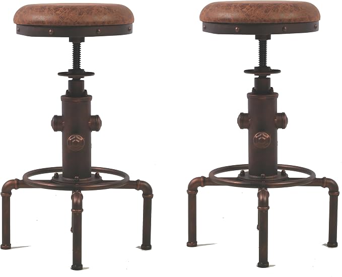 Topower Antique Vintage Industrial Barstool PU Leather Water Pipe Fire Hydrant by Topower