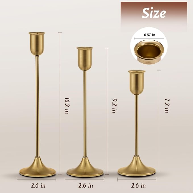 Brass Gold Candlestick Holders, Metal Taper Candle Holders Set of 6, Vintage - Image 3