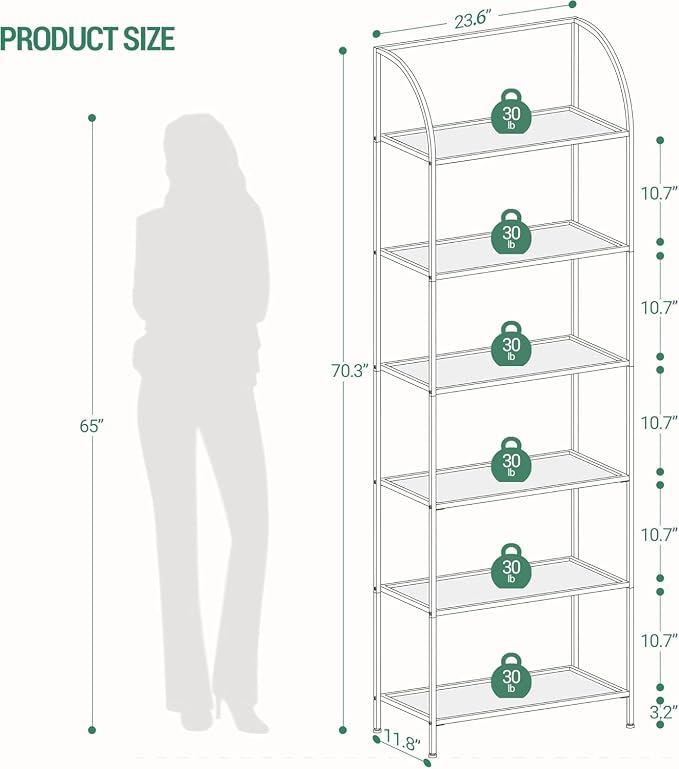 Hzuaneri Bookcase Bookshelf, Tempered Glass Arched Bookshelf - Image 2