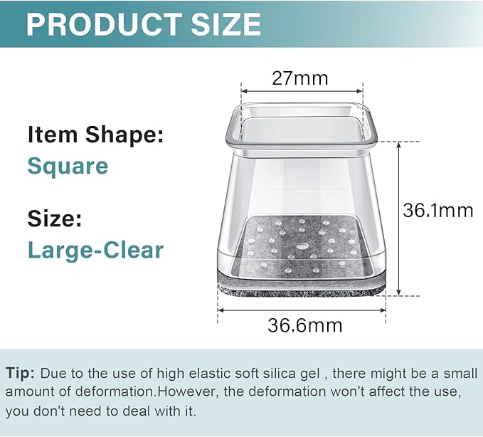 Ansible 24 Pcs Chair Leg Floor Protectors Square, Silicone Felt Furniture Leg - Image 7