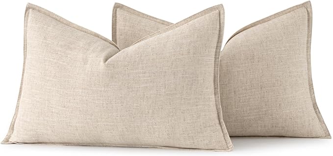 MIULEE Decorative Linen Lumbar Pillow Covers 12x20 Inch Natural Beige Boho - Image 6