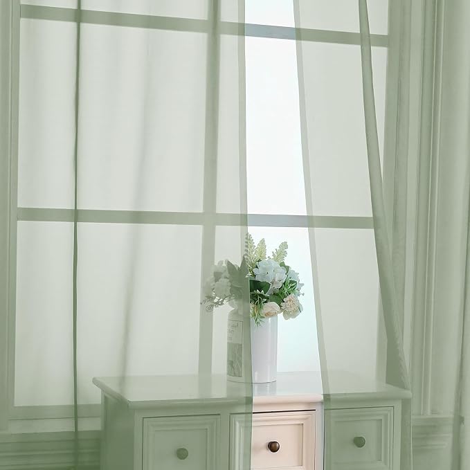 Aiyufeng Sage Green Sheer Curtains 63 inch Length 2 Panels Set - Image 4